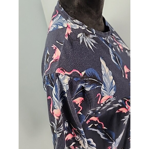 Denim & Flower Ricky Singh Mens Medium Hawaiian Print Flamingo SS T-Shirt Blue - Picture 5 of 8